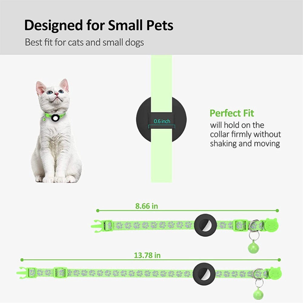 Kattehalsbånd med AirTag Silikone Cover & Reflekser - Lime Grøn
