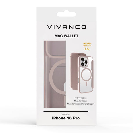 iPhone 16 Pro Vivanco Classic Wallet Læder Flip Cover m. Pung - MagSafe Kompatibel - Greige