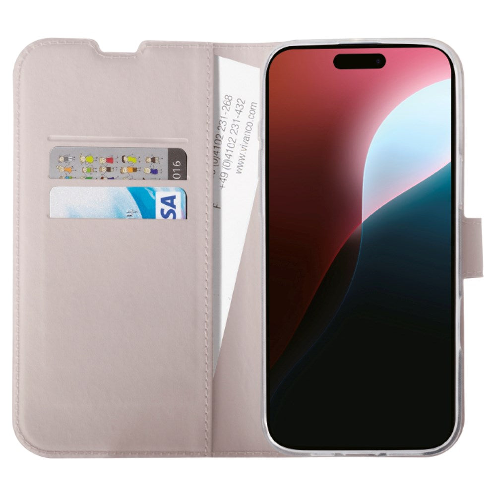 iPhone 16 Pro Vivanco Classic Wallet Læder Flip Cover m. Pung - Greige