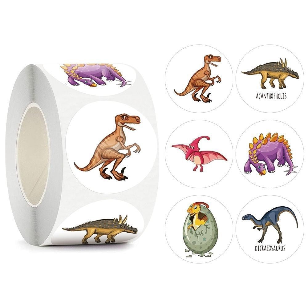 Klistermærkerulle med 500 Tegneserie Dinosaurer - V3