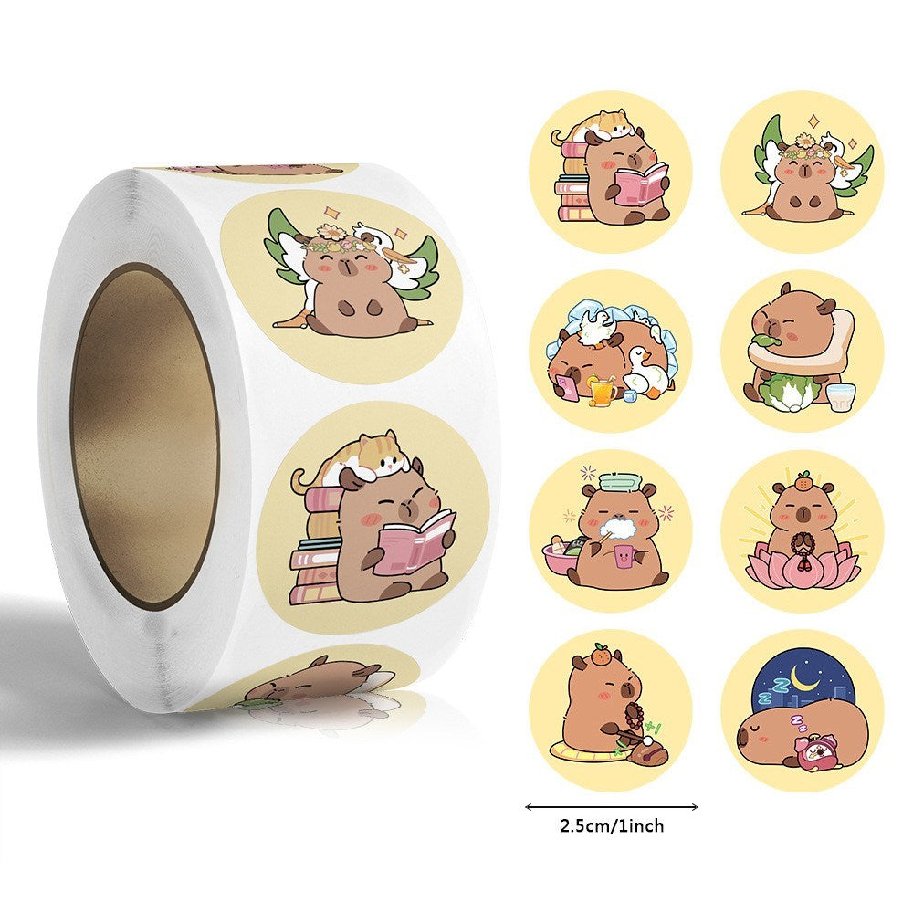 Klistermærkerulle med 500 Tegneserie Capybara - V1