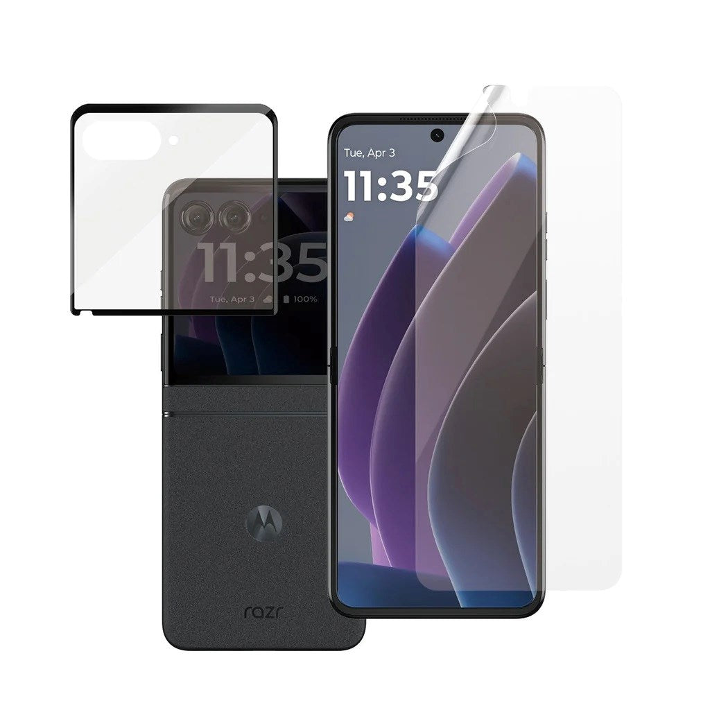 Motorola Razr 50 - PanzerGlass 2-i-1 Skærmbeskytter i Glas & Film - Gennemsigtig/Sort Kant