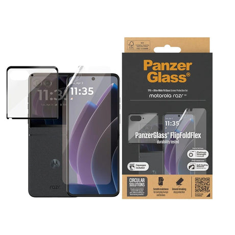Motorola Razr 50 - PanzerGlass 2-i-1 Skærmbeskytter i Glas & Film - Gennemsigtig/Sort Kant