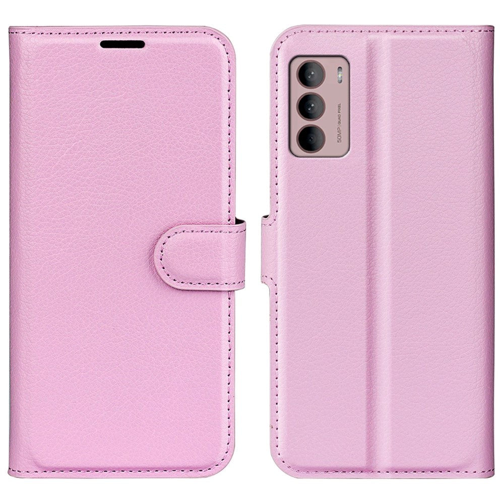 Motorola Moto G42 Litchi Læder Flip Cover m. Pung - Lyserød