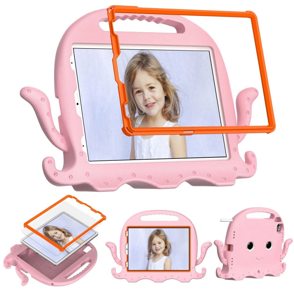 EIDERWOOD iPad Air 11" (2025 / 2024) / Pro 11" (2025 - 2018) Børne Bagside Cover m. Skulderstrop & Håndholder - Blæksprutte - Lyserød