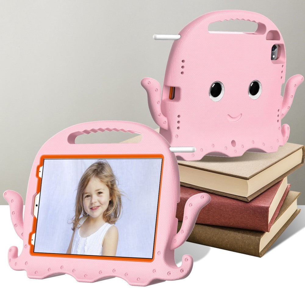 EIDERWOOD iPad Air 11" (2025 / 2024) / Pro 11" (2025 - 2018) Børne Bagside Cover m. Skulderstrop & Håndholder - Blæksprutte - Lyserød
