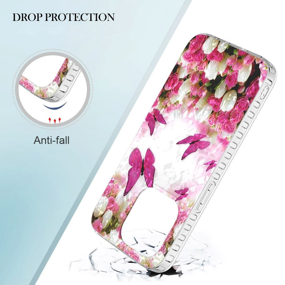 iPhone 14 Pro Fleksibel Plastik Bagside Cover - Dansende Sommerfugle