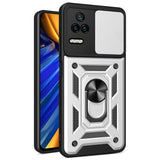 Xiaomi Poco F4 Håndværker Bagside Cover m. Magnetisk Kickstand & Cam Slider - Sølv