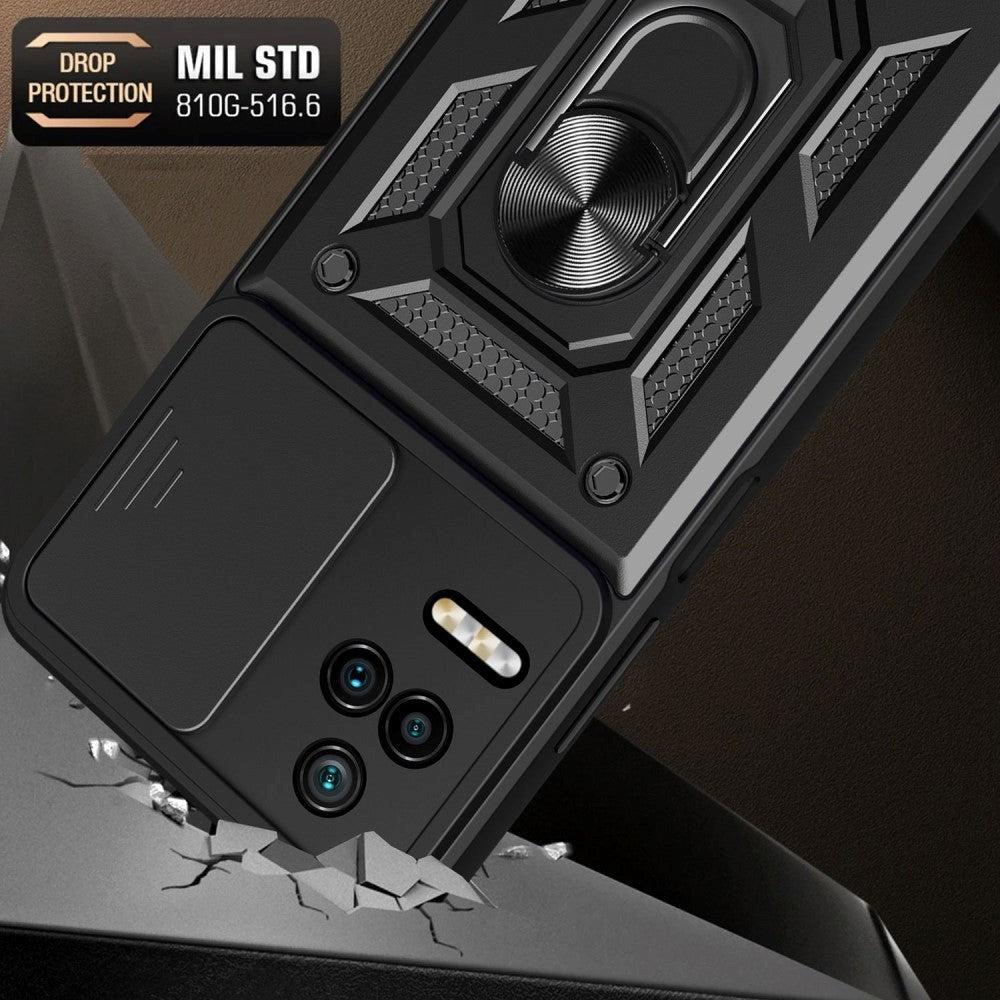 Xiaomi Poco F4 Håndværker Bagside Cover m. Magnetisk Kickstand & Cam Slider - Sølv