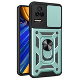 Xiaomi Poco F4 Håndværker Bagside Cover m. Magnetisk Kickstand & Cam Slider - Grøn