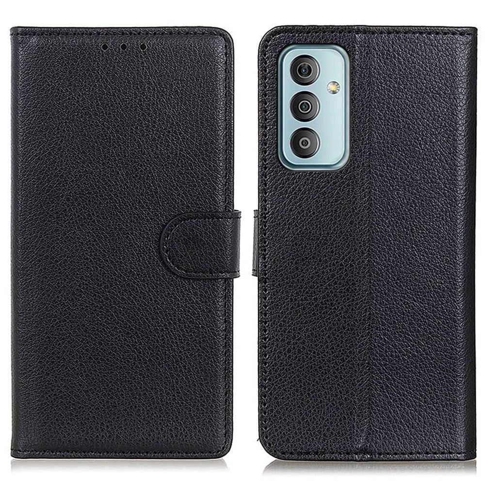 Samsung Galaxy M13 Litchi Læder Flip Cover m. Pung - Sort