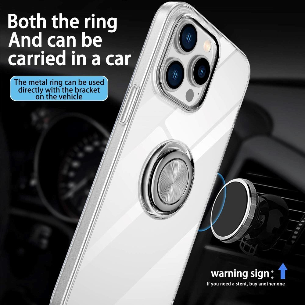 iPhone 14 Plus Kickstand Cover Med Ring Holder - Gennemsigtig