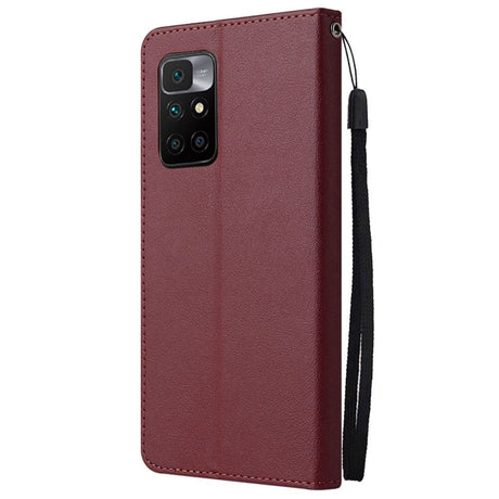 Xiaomi Redmi 10 (5G) Læder Flip Cover m. Pung og Strop - Vin Rød