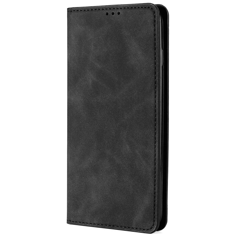 Samsung Galaxy XCover 6 Pro Blødt Læder Flip Cover m. Pung - Sort