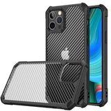 iPhone 14 Pro Max Plastik Bagside Cover m. Carbon Look - Gennemsigtig / Sort