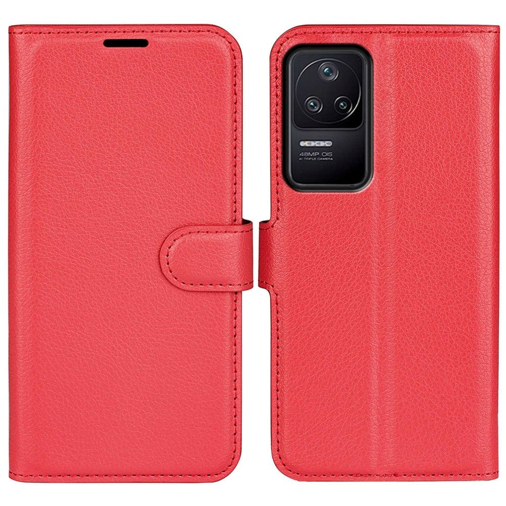 Xiaomi Poco F4 Litchi Læder Flip Cover m. Pung - Rød