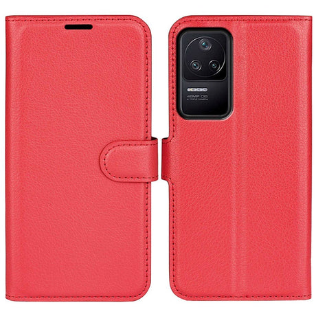 Xiaomi Poco F4 Litchi Læder Flip Cover m. Pung - Rød