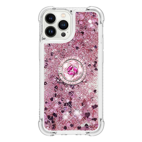 iPhone 14 Pro Max Dynamisk Glitter Bagside Cover m. Hjerter - Gennemsigtig / Rose Gold