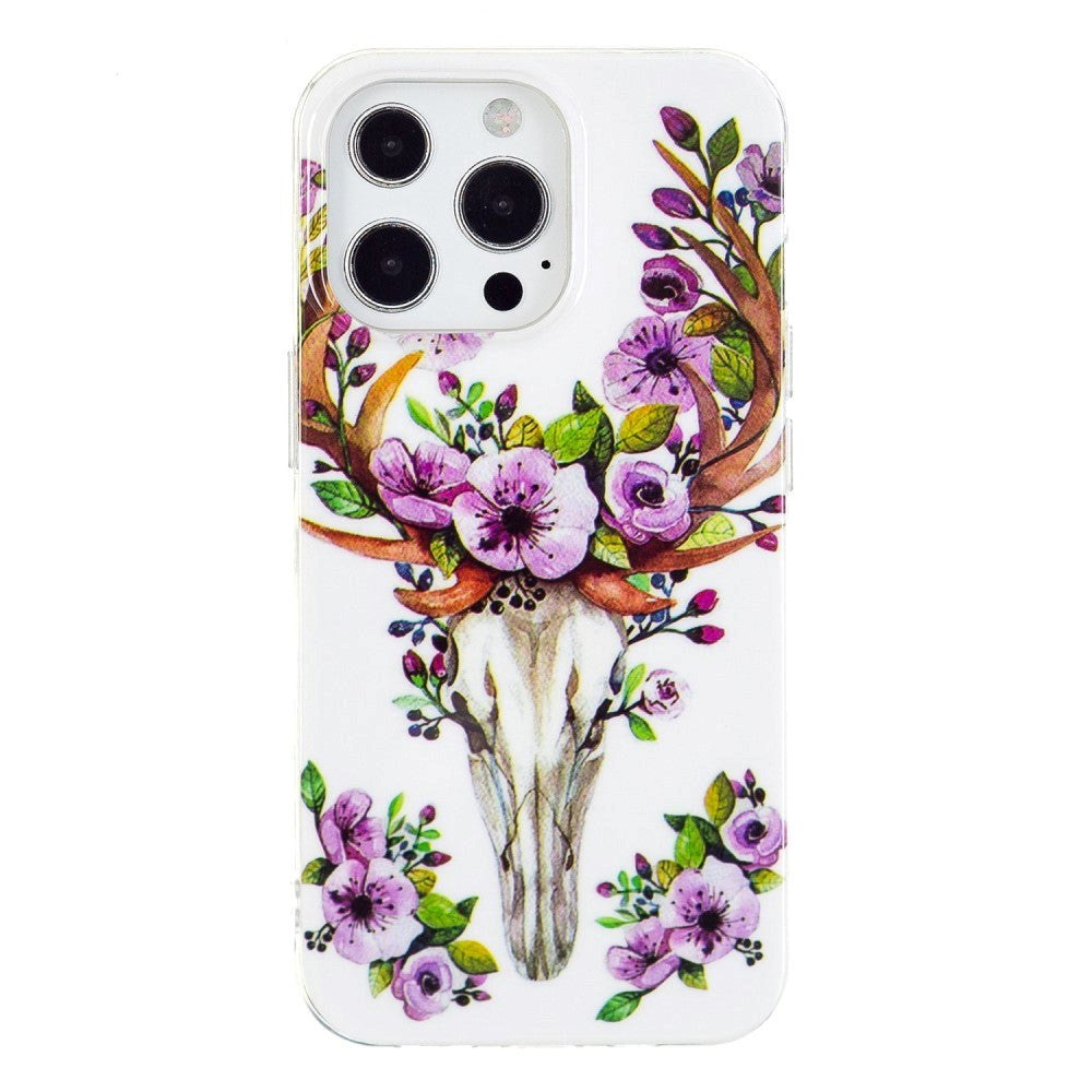 iPhone 14 Pro Fleksibelt TPU Plast Bagside Cover - Blomsterhjort
