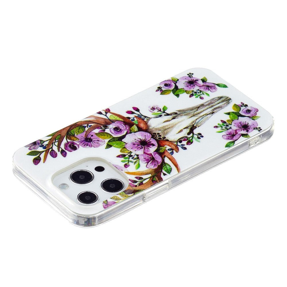 iPhone 14 Pro Fleksibelt TPU Plast Bagside Cover - Blomsterhjort