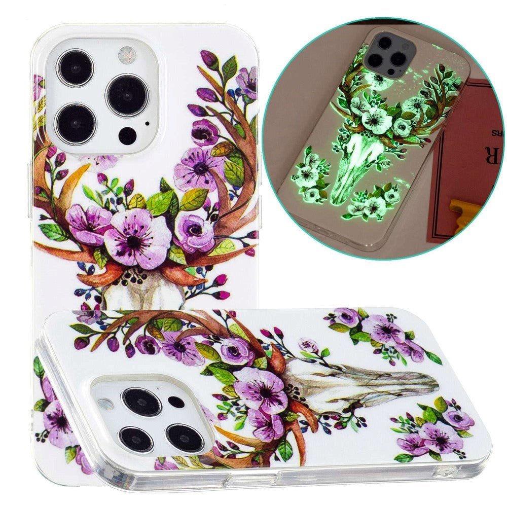 iPhone 14 Pro Fleksibelt TPU Plast Bagside Cover - Blomsterhjort