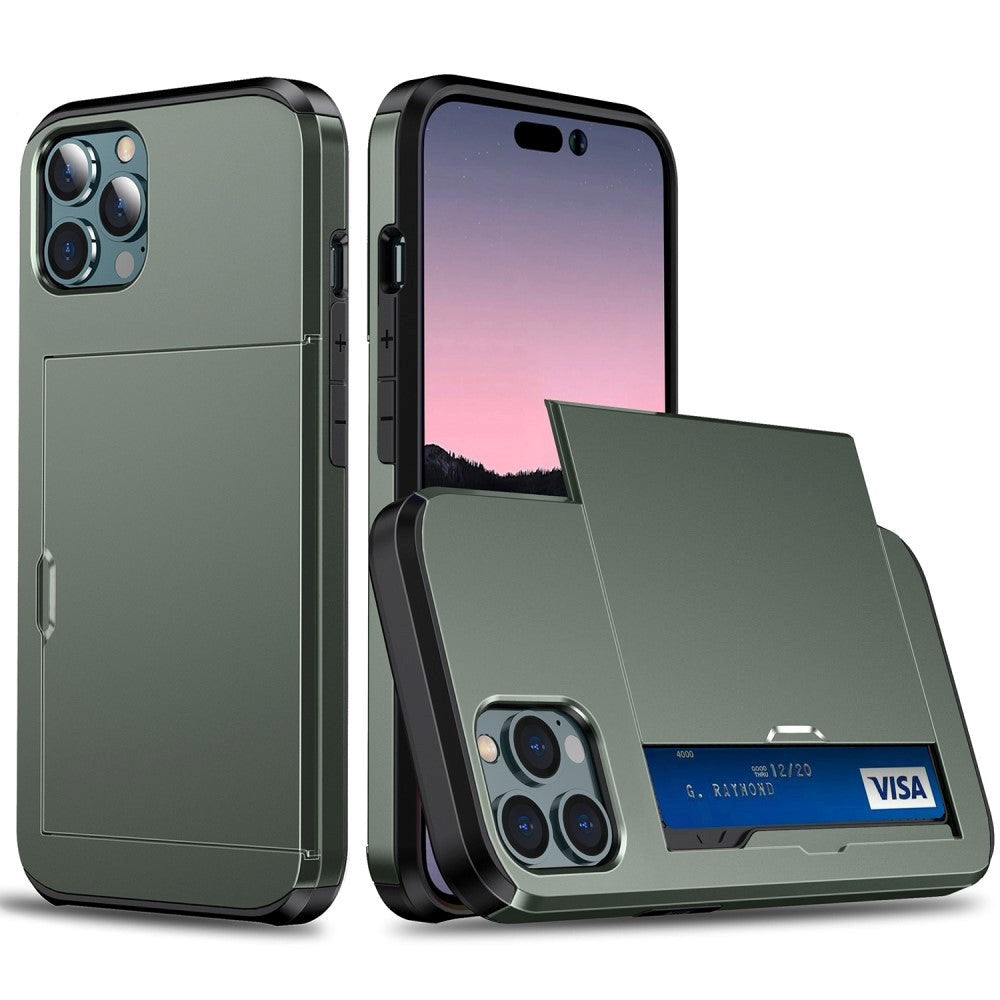 iPhone 14 Pro Max Håndværker Cover m. Kortholder - Army Grøn