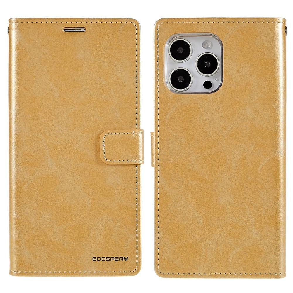 iPhone 14 Pro Max GOOSPERY Blue Moon Læder Flip Cover m. Pung - Guld