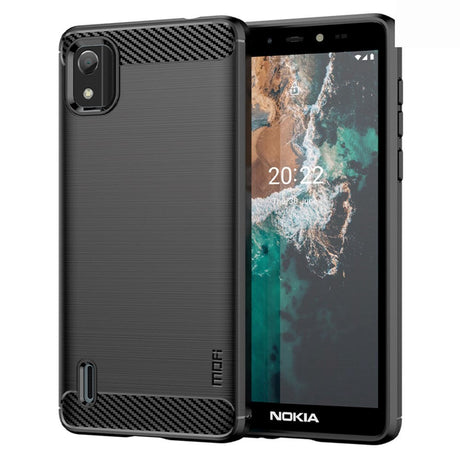 Nokia C2 2nd Edition Mofi Brushed Carbon Fiber Fleksibelt Plastik Bagside Cover - Sort