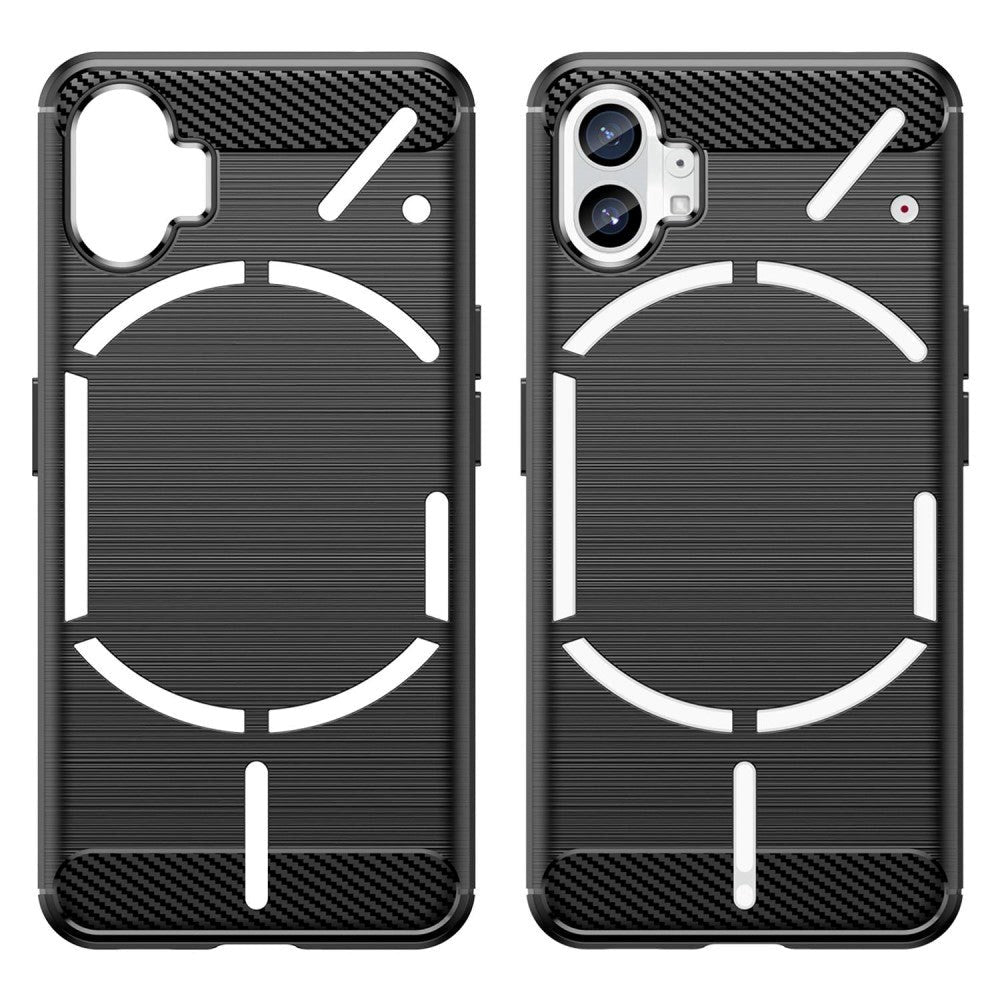 Nothing Phone (1) Brushed Carbon Fiber Fleksibelt Plastik Bagside Cover - Sort