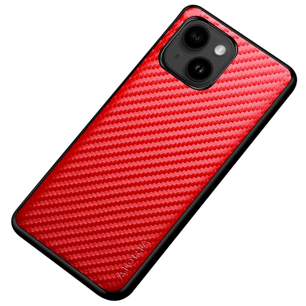 iPhone 14 Plus Hybrid Plastik Bagside Cover m. Karbon Design - Rød
