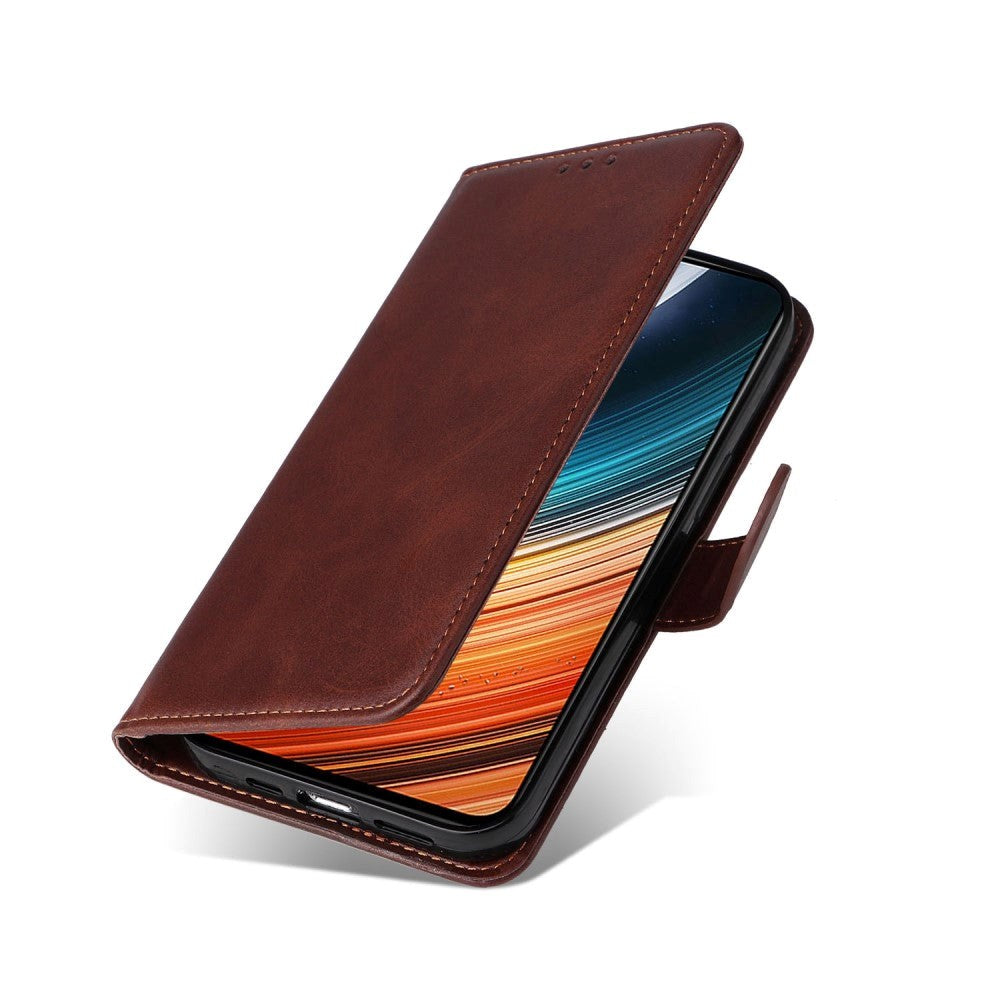 Xiaomi Poco F4 Læder Flip Cover m. Pung & Strop - Brun