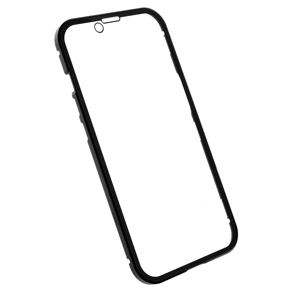 iPhone 14 Cover m. Magnetisk Metal Kant Glas- Forside & Bagside - Sort