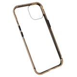 iPhone 14 Cover m. Magnetisk Metal Kant Glas- Forside & Bagside - Guld
