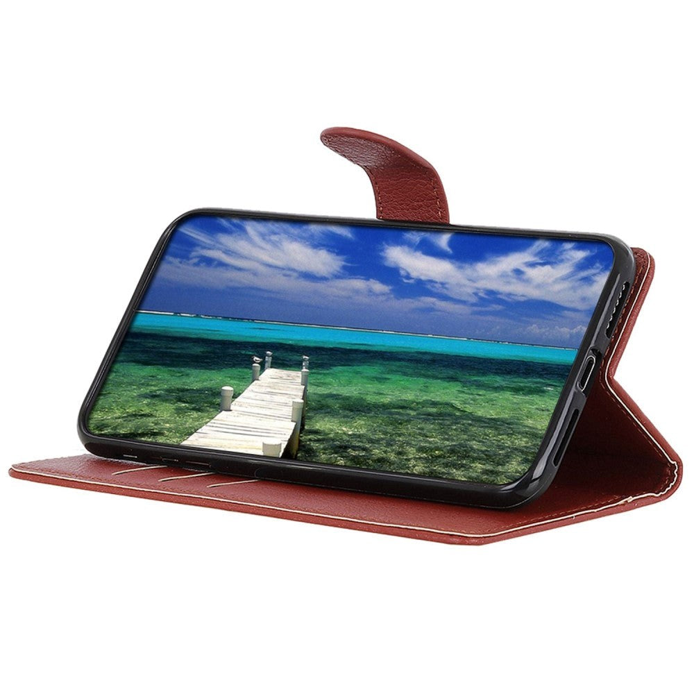 Motorola Moto G32 Litchi Læder Flip Cover m. Pung - Brun