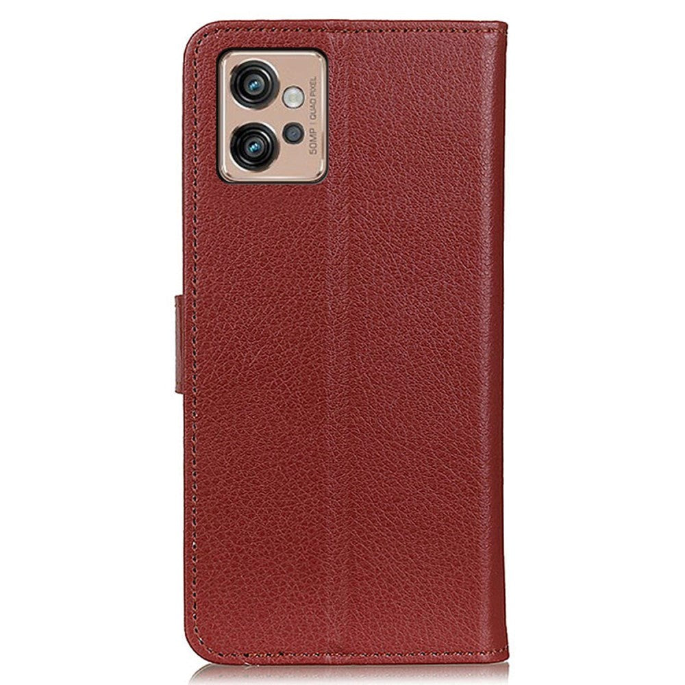 Motorola Moto G32 Litchi Læder Flip Cover m. Pung - Brun