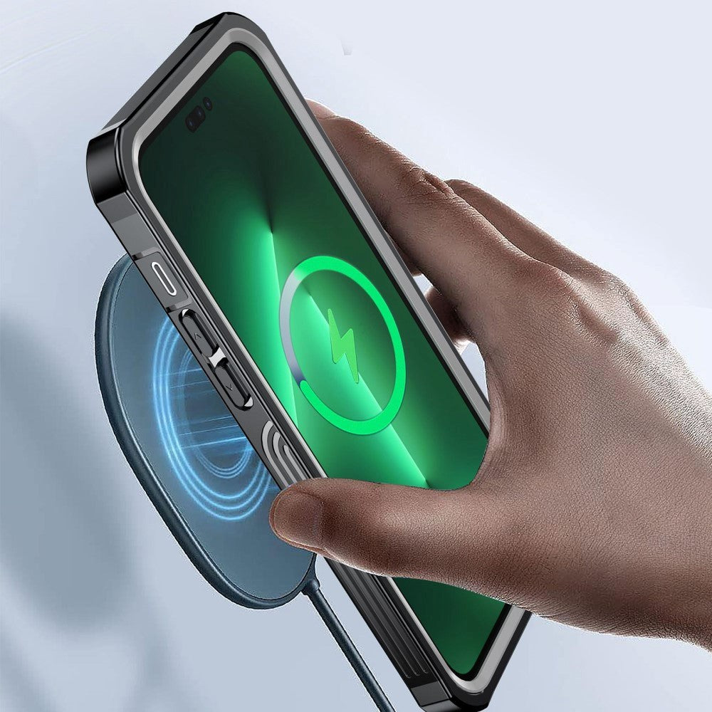 iPhone 14 Pro Hybrid Håndværker Cover m. Skærmbeskyttelse i Glas - Gennemsigtig / Sort