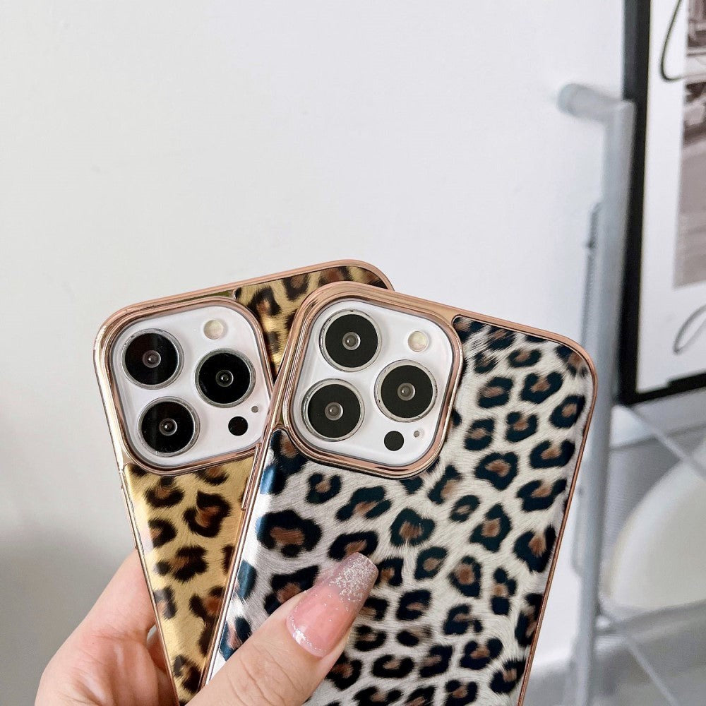 iPhone 14 Pro Fleksibelt Plast Bagside Cover - Leopard Mønster - Rød