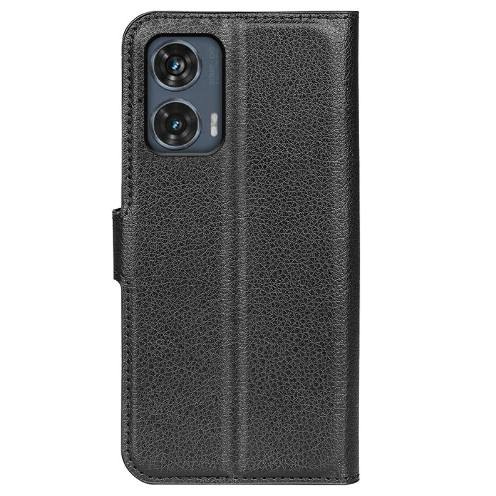 EIDERWOOD Motorola Edge 50 Fusion Litchi Læder Flip Cover m. Pung - Sort