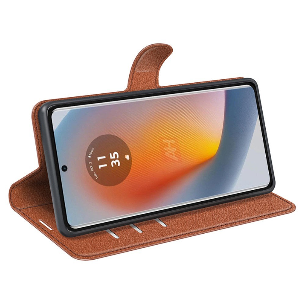 EIDERWOOD Motorola Edge 50 Fusion Litchi Læder Flip Cover m. Pung - Brun