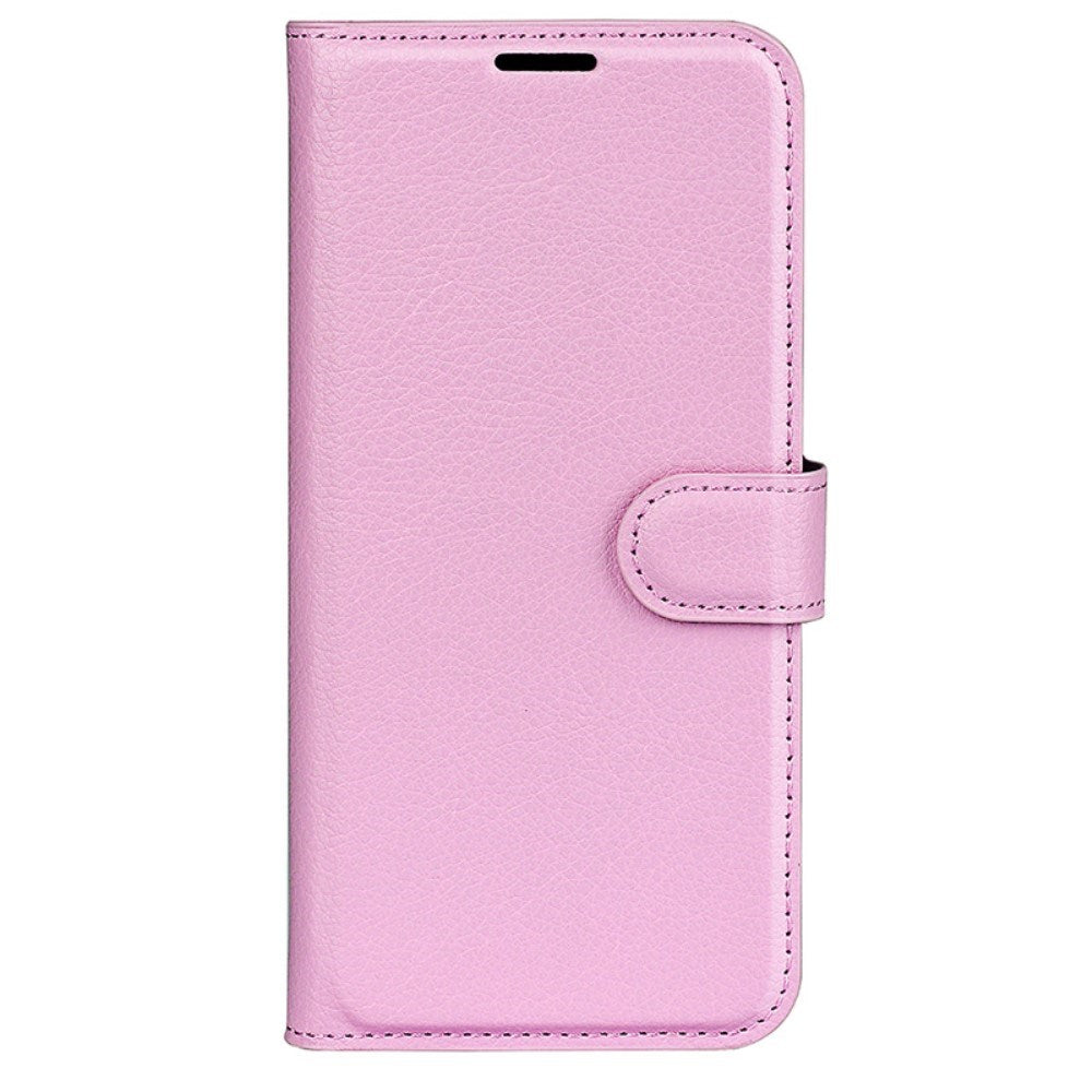 EIDERWOOD iPhone 16 Plus Litchi Læder Flip Cover m. Pung - Lyserød