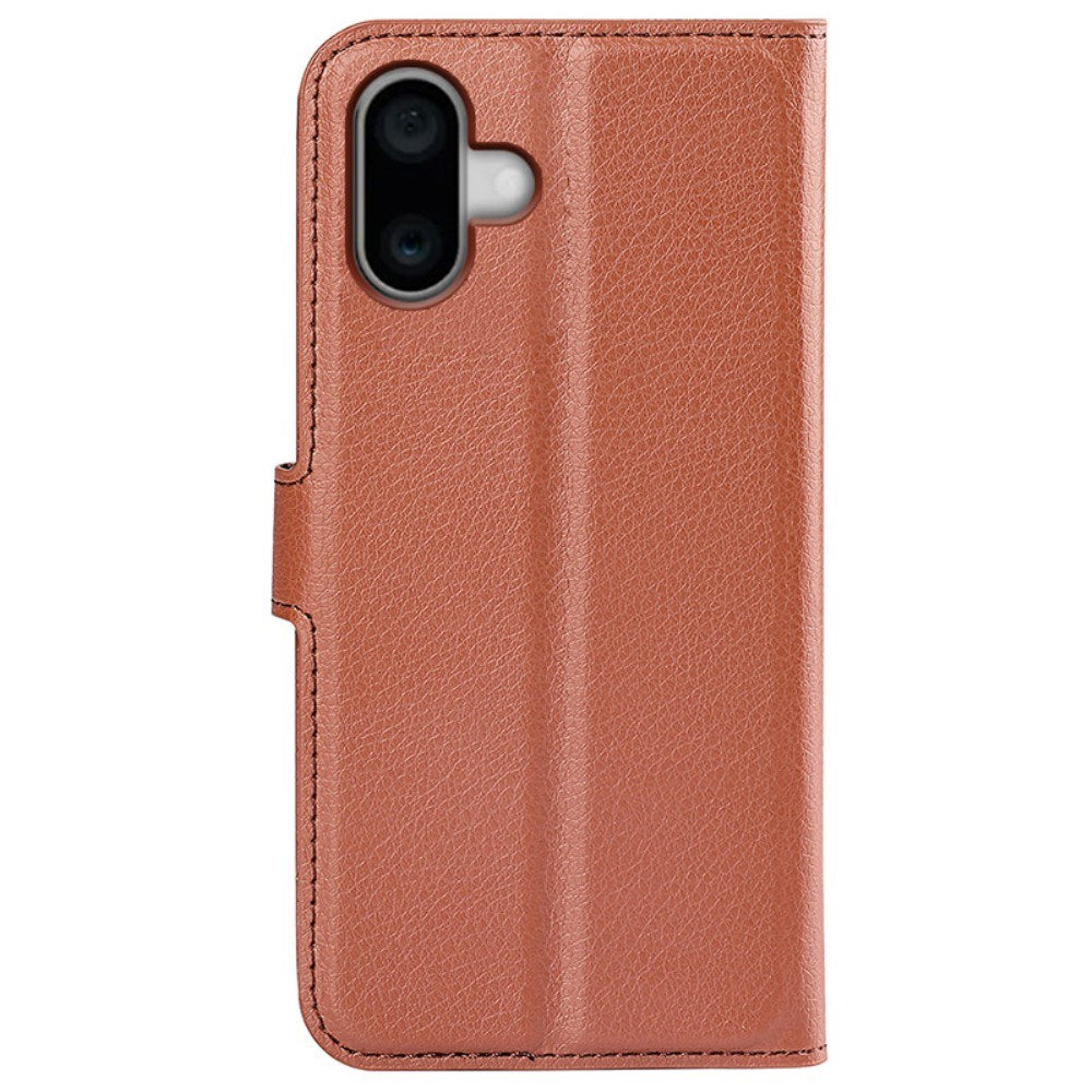 EIDERWOOD iPhone 16 Plus Litchi Læder Flip Cover m. Pung - Brun