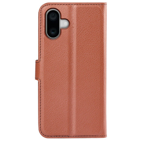 EIDERWOOD iPhone 16 Litchi Læder Flip Cover m. Pung - Brun