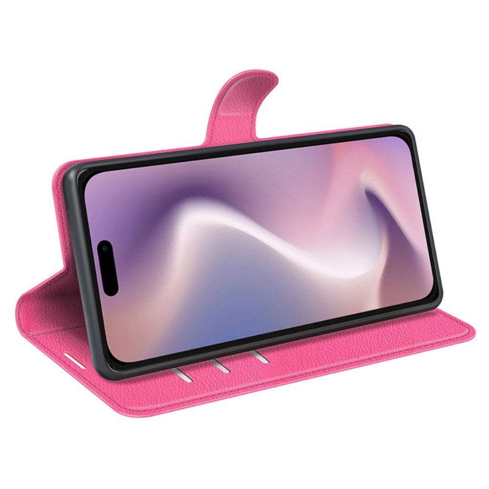 EIDERWOOD iPhone 16 Litchi Læder Flip Cover m. Pung - Pink