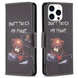 EIDERWOOD iPhone 16 Pro Læder Flip Cover m. Pung & Ståfunktion - "Don't Touch My Phone" - Bjørn