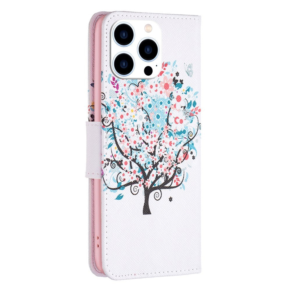 EIDERWOOD iPhone 16 Pro Læder Flip Cover m. Pung & Ståfunktion - Blomster Træ