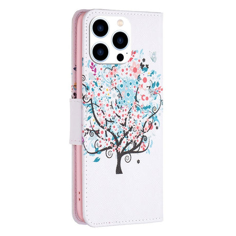 EIDERWOOD iPhone 16 Pro Læder Flip Cover m. Pung & Ståfunktion - Blomster Træ