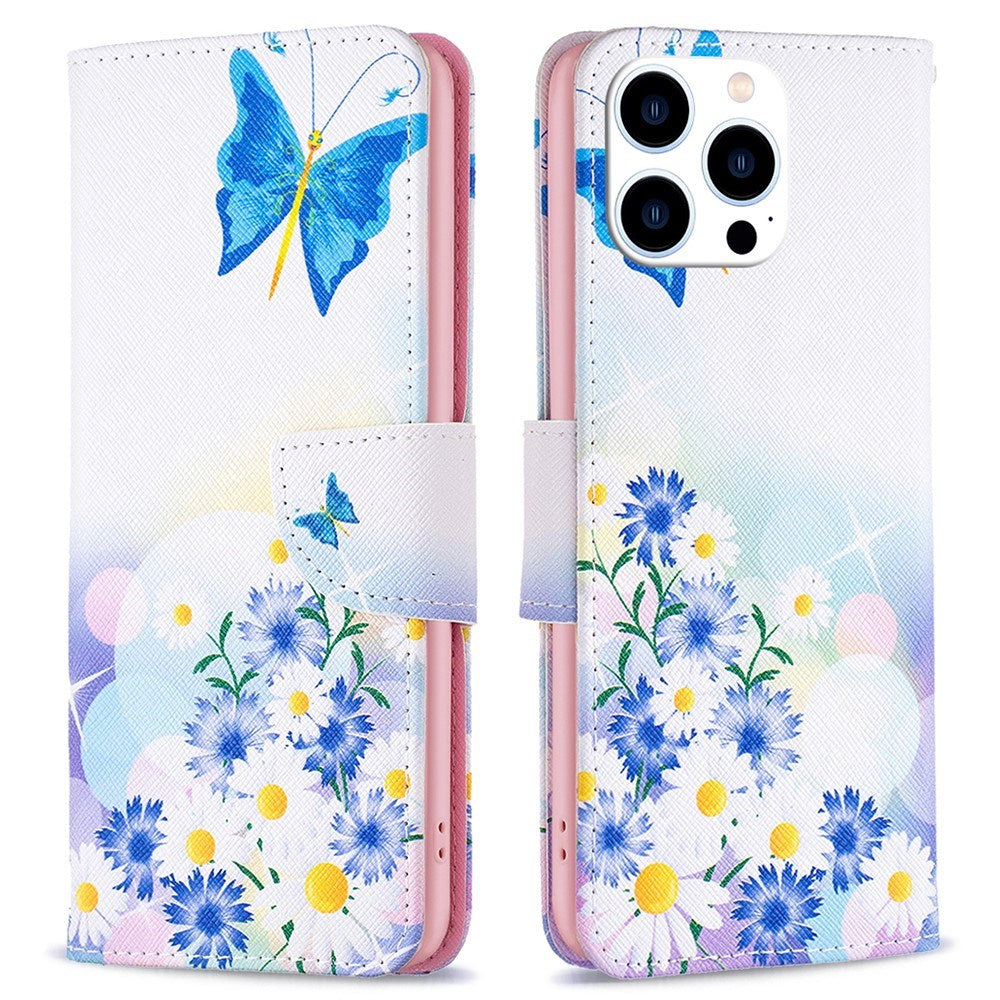 EIDERWOOD iPhone 16 Pro Læder Flip Cover m. Pung & Ståfunktion - Sommerfugl & Blomster