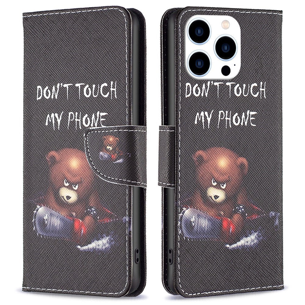 EIDERWOOD iPhone 16 Pro Max Læder Flip Cover m. Pung & Ståfunktion - "Don't Touch My Phone" - Bjørn