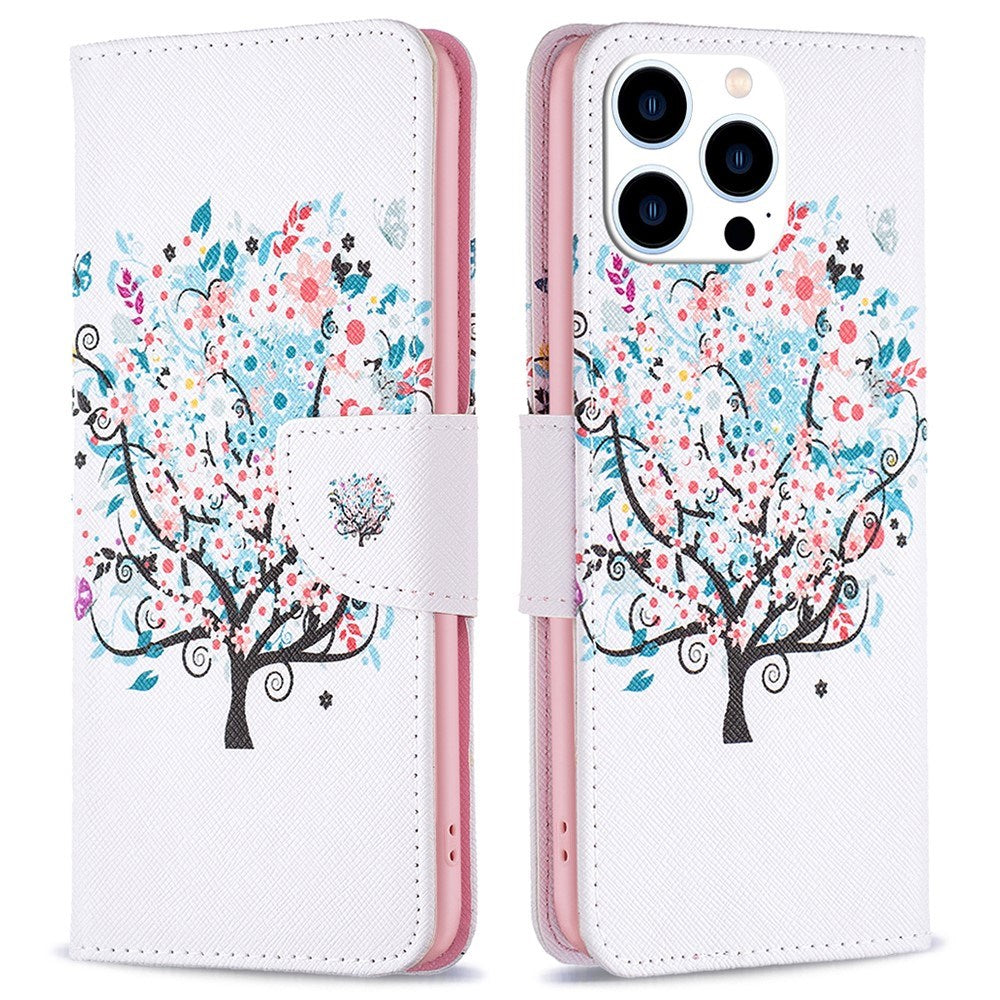 EIDERWOOD iPhone 16 Pro Max Læder Flip Cover m. Pung & Ståfunktion - Blomster Træ