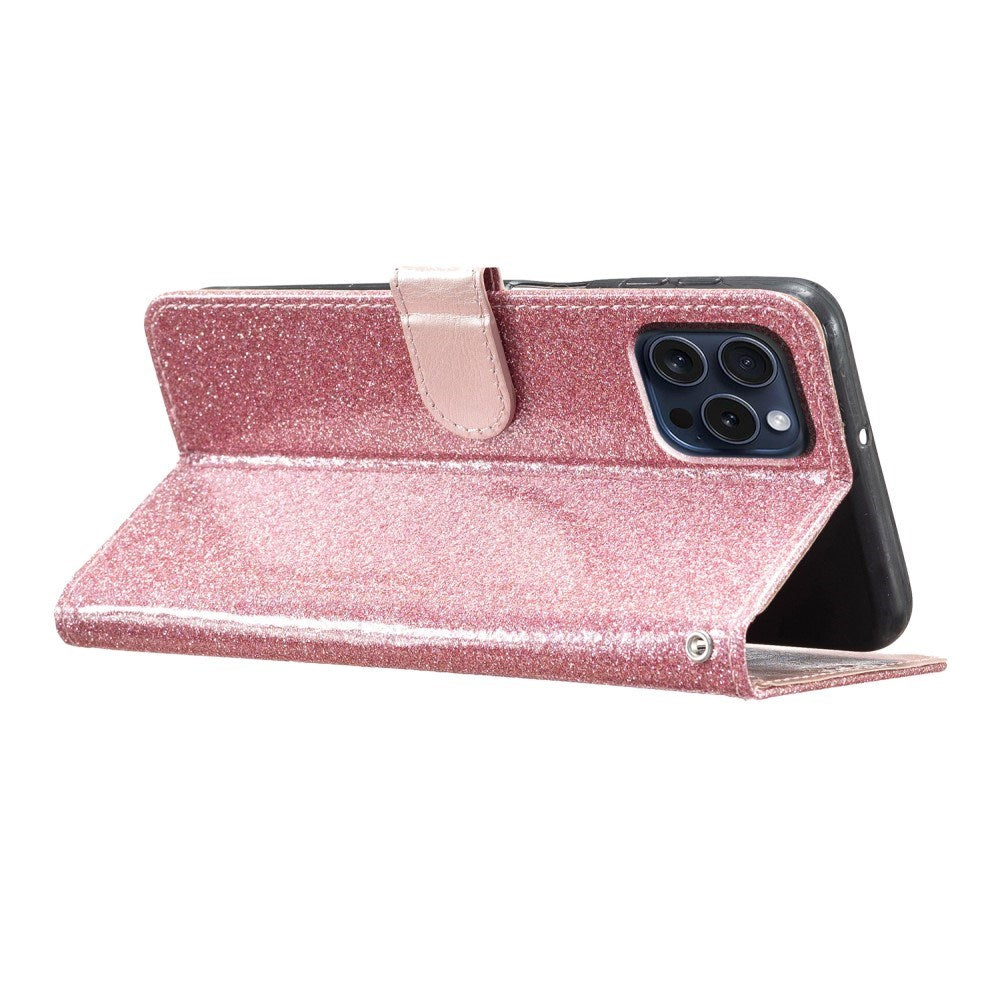 EIDERWOOD iPhone 16 Pro Læder Flip Cover m. Pung & Strop - Glimmer - Rose Gold